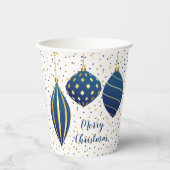 Frohe Weihnachts Blue Gold Ornaments Pappbecher (Vorderseite)