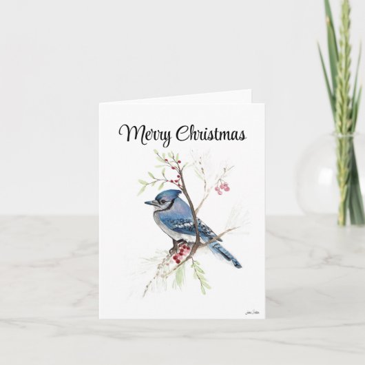 Frohe Weihnachts Blue Jay Holiday Card Karte (Vorderseite)