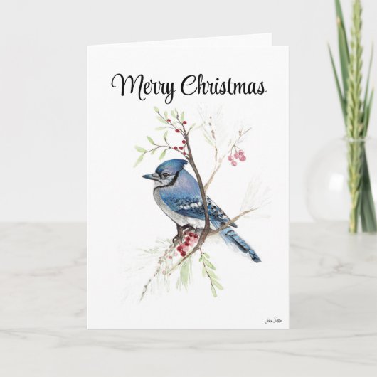 Frohe Weihnachts Blue Jay Holiday Card Karte (Vorderseite)