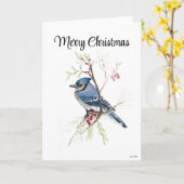 Frohe Weihnachts Blue Jay Holiday Card Karte (Gelbe Blume)
