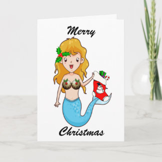 Frohe Weihnachts Blue Mermaid mit Strumpf Feiertagskarte