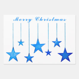 Frohe Weihnachts Blue Star Dekoration mit Text Geschenkpapier Set