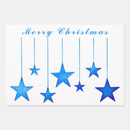 Frohe Weihnachts Blue Star Dekoration mit Text Geschenkpapier Set (Vorderseite 2)