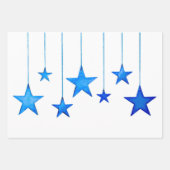 Frohe Weihnachts Blue Star Dekoration mit Text Geschenkpapier Set (Vorderseite)