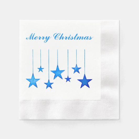 Frohe Weihnachts Blue Star Dekoration mit Text Serviette (Vorderseite)
