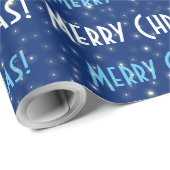 Frohe Weihnachts Blue Stars Geschenkpapier (Rolleneckpunkt)