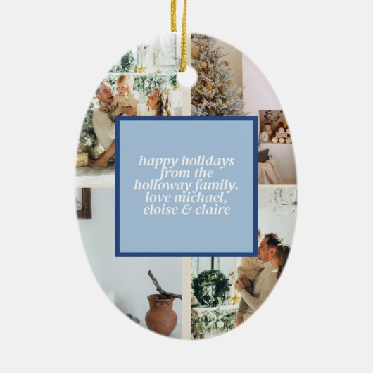 Frohe Weihnachts Blue Typografy Arched Foto Keramik Ornament (Hinten)