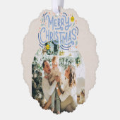 Frohe Weihnachts Blue Typografy Arched Foto Ornament Karte (Links)