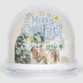 Frohe Weihnachts Blue Typografy Arched Foto Schneekugeln (Vorderseite)