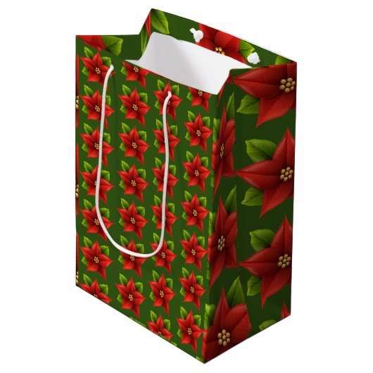 Frohe Weihnachts-Blume Mittlere Geschenktüte (Vorderseite Schrägansicht)