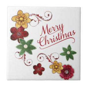 Frohe Weihnachts-Blume Swirl Fliese