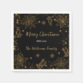 Frohe Weihnachts-Blume und Sterne | Black Gold Serviette (Vorderseite)