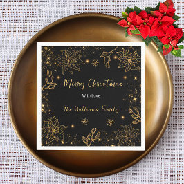 Frohe Weihnachts-Blume und Sterne | Black Gold Serviette