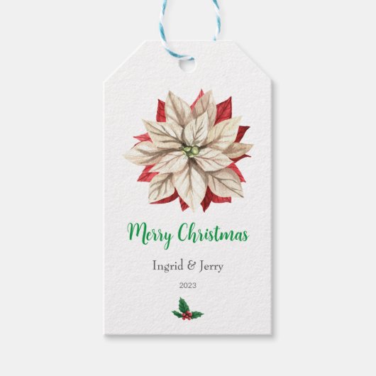 Frohe Weihnachts-Blume Wasserfarbengeschenke Geschenkanhänger (Vorderseite)