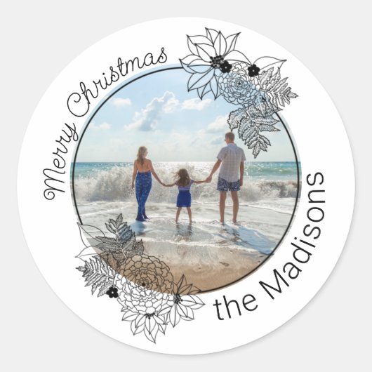 Frohe Weihnachts-Blumenrahmen-Umschlag Aufkleber (Vorderseite)