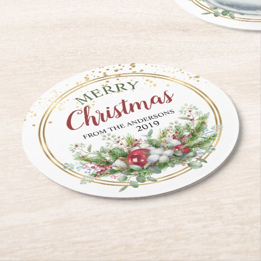 Frohe Weihnachts-Blumenzettel-Untersetzer Runder Pappuntersetzer (Angewinkelt)