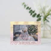 Frohe Weihnachts-Blush FauxGold Spark Foto Glitzer Postkarte (Stehend Vorderseite)