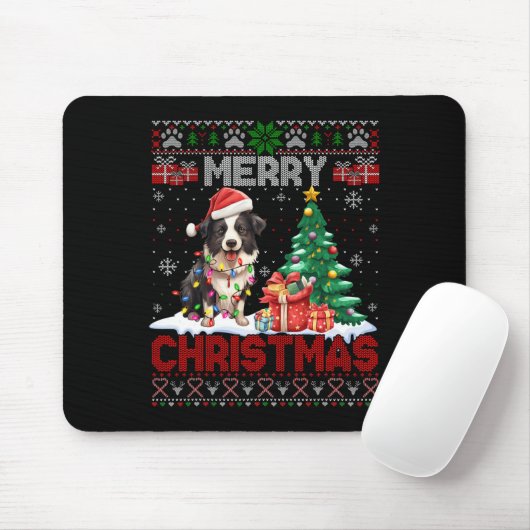 Frohe Weihnachts-Border Collie Dog liebt Ugly Xmas Mousepad (Mit Mouse)
