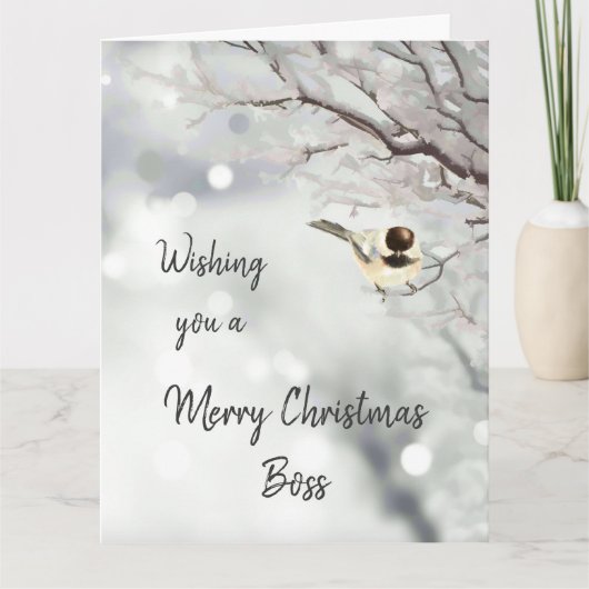 Frohe Weihnachts Boss Watercolor Chickadee Bird Karte (Vorderseite)