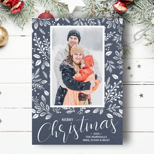 Frohe Weihnachts Botanicals Foto Denim Feiertagskarte