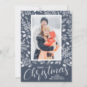 Frohe Weihnachts Botanicals Foto Denim Feiertagskarte (Vorderseite)