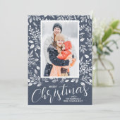 Frohe Weihnachts Botanicals Foto Denim Feiertagskarte (Stehend Vorderseite)