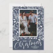 Frohe Weihnachts Botanicals Foto Denim Feiertagskarte (Vorderseite)