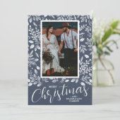 Frohe Weihnachts Botanicals Foto Denim Feiertagskarte (Stehend Vorderseite)