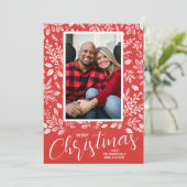 Frohe Weihnachts Botanicals Foto Red Feiertagskarte (Stehend Vorderseite)
