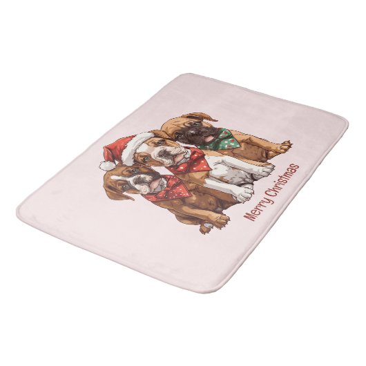 Frohe Weihnachts-Boxer-Hunde Badematte (Schrägansicht)