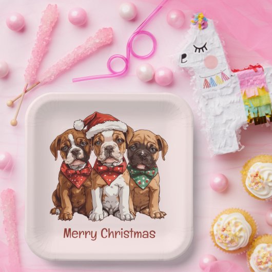 Frohe Weihnachts-Boxer-Hunde Pappteller (Party)