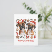 Frohe Weihnachts-Boxer-Hunde Postkarte (Stehend Vorderseite)
