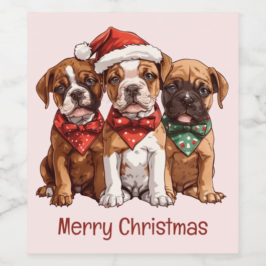 Frohe Weihnachts-Boxer-Hunde Weinetikett (Einzelnes Label)