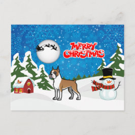 Frohe Weihnachts-Boxer mit einem Schneemann und We Feiertagspostkarte