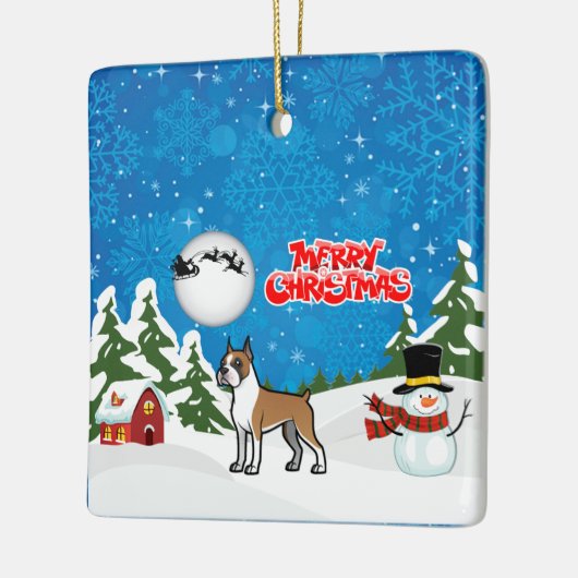 Frohe Weihnachts-Boxer mit einem Schneemann und We Keramikornament (Links)