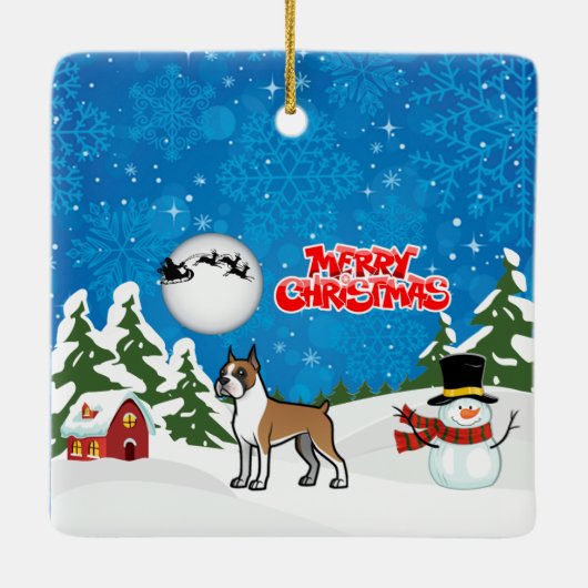 Frohe Weihnachts-Boxer mit einem Schneemann und We Keramikornament (Rückseite)