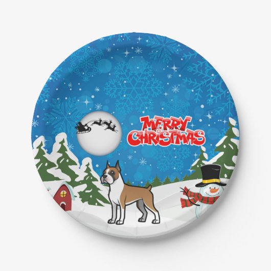 Frohe Weihnachts-Boxer mit einem Schneemann und We Pappteller (Vorderseite)