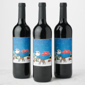 Frohe Weihnachts-Boxer mit einem Schneemann und We Weinetikett (Flaschen)