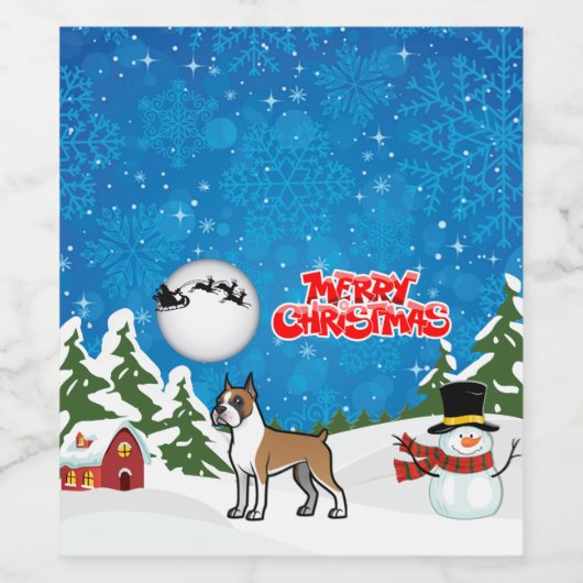 Frohe Weihnachts-Boxer mit einem Schneemann und We Weinetikett (Einzelnes Label)
