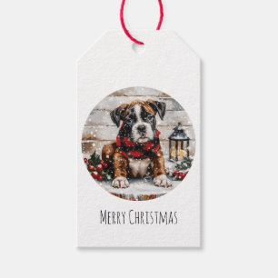 Frohe Weihnachts-Boxer-Welpe Geschenkanhänger