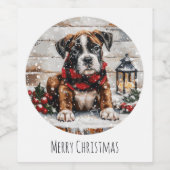 Frohe Weihnachts-Boxer-Welpe Weinetikett (Einzelnes Label)