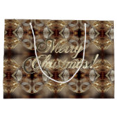 Frohe Weihnachts-Braun-Muster-Imitate Gold-Script Große Geschenktüte (Rückseite)