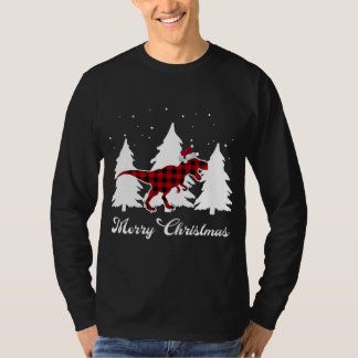 Frohe Weihnachts Buffalo Kariert Dinosaurier Santa T-Shirt
