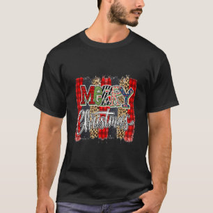 Frohe Weihnachts Buffalo Kariert Leopard Brush Str T-Shirt