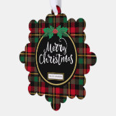 Frohe Weihnachts Buffalo Kariert Ornament Karte (Linke Ecke)