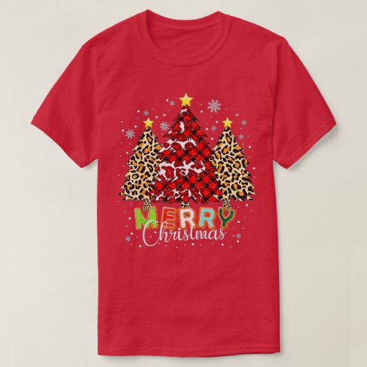 Frohe Weihnachts Buffalo Kariert Red Leopard Tree T-Shirt (Design vorne)