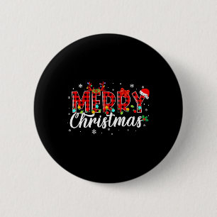 Frohe Weihnachts Buffalo Kariert Red Santa Family Button