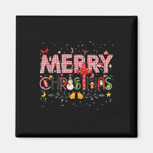 Frohe Weihnachts Buffalo Kariert Red Santa Family Magnet