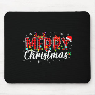 Frohe Weihnachts Buffalo Kariert Red Santa Family  Mousepad