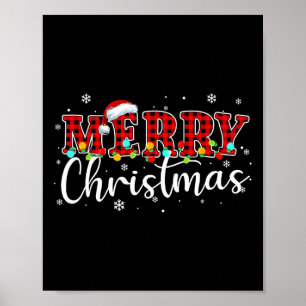 Frohe Weihnachts Buffalo Kariert Red Santa Family Poster